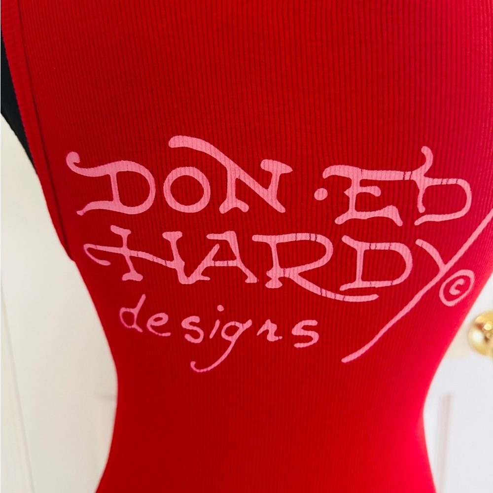 Ed Hardy Women’s Red Tank Dress Skull Snake Graphic Bodycon Size Small - Picture 4 of 7